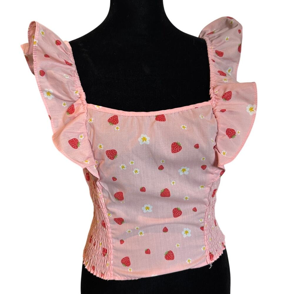 Strawberry Top Ruffle Smocked Crop Top Medium
